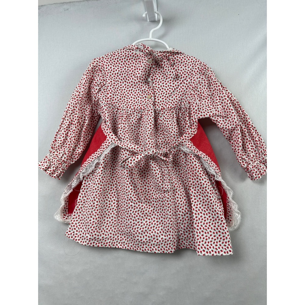 Unbranded Gingerbread Pinafore Dress Kids 3T Red Strawberry Print Lace Holiday - Picture 5 of 9